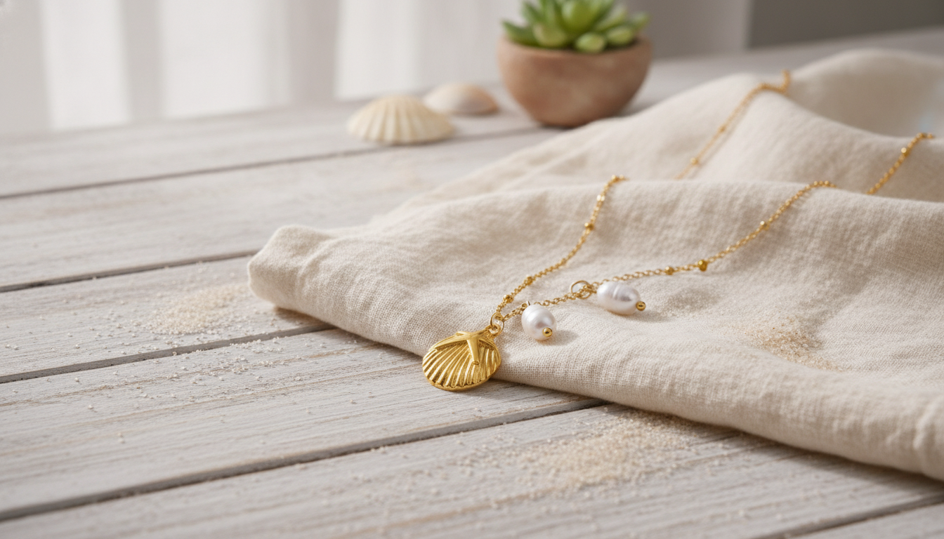 Shell Starfish Pearl Necklace: Gold Coastal Charm